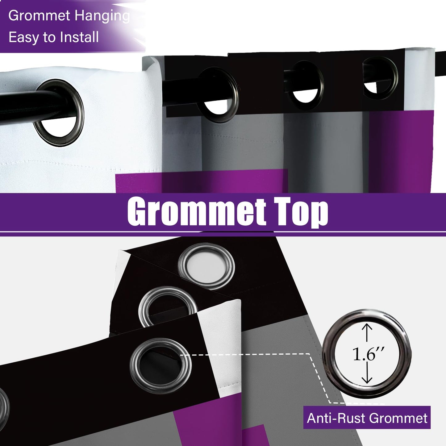 Tyrot Purple 100% Blackout Curtains for Bedroom 45 inch Length 2 Panels Set Grey Modern Abstract Geometric Black Out Curtains Insulated Room Darkening Window Drapes for Living Room, 52Wx45L