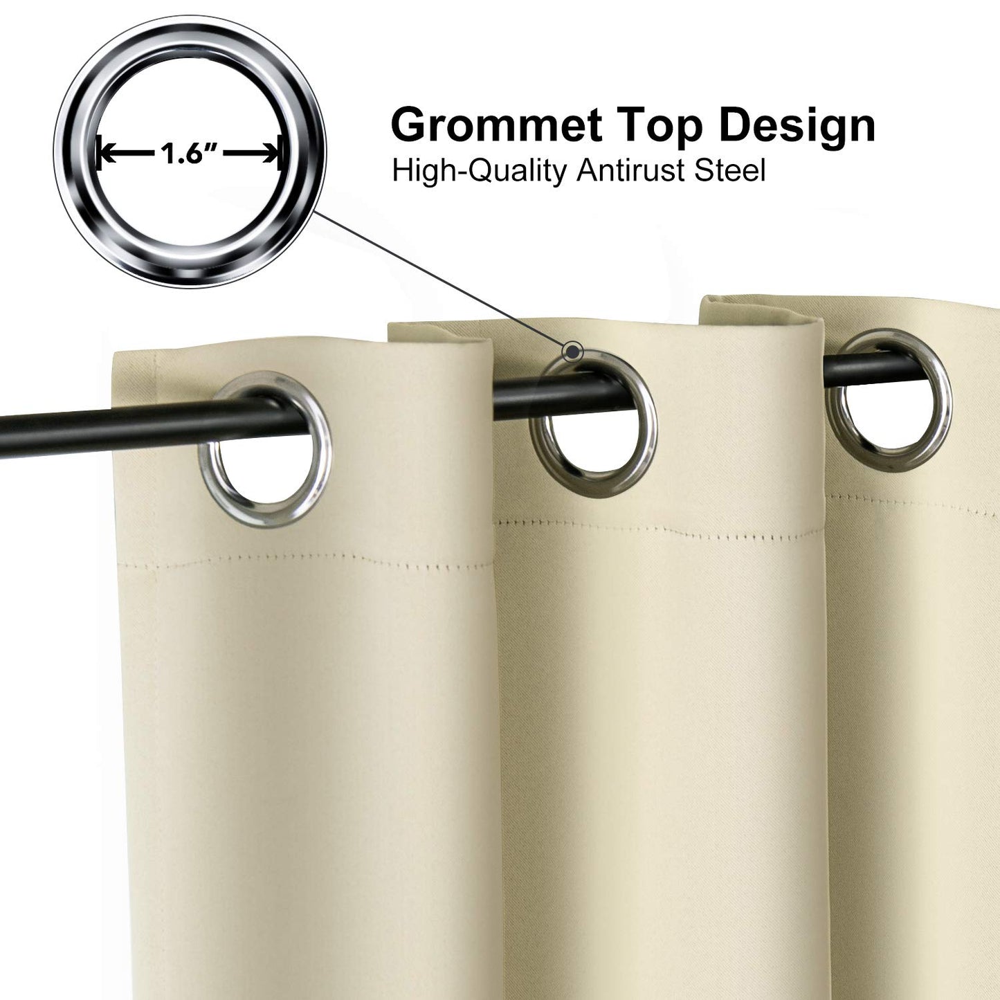 ChrisDowa Grommet Room Darkening Curtains for Bedroom and Living Room - 2 Panels Set Thermal Insulated Blackout Curtains (Beige, 42W x 63L)