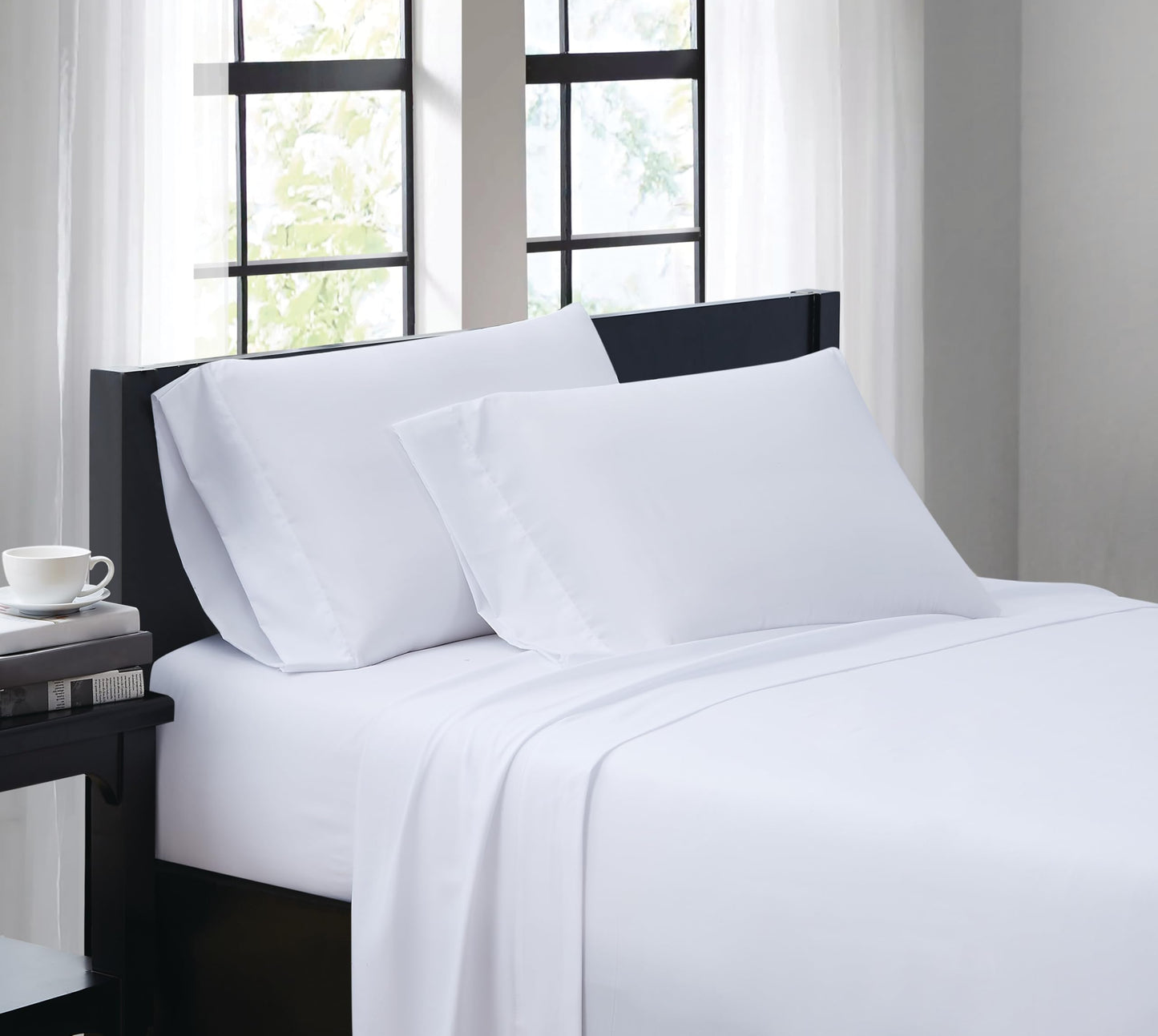 TRULY SOFT Everyday Sheet Set White Polyester 4-Piece King Sheet Set, Solid Color Themed, Adult Bedding, Oeko-TEX Certified