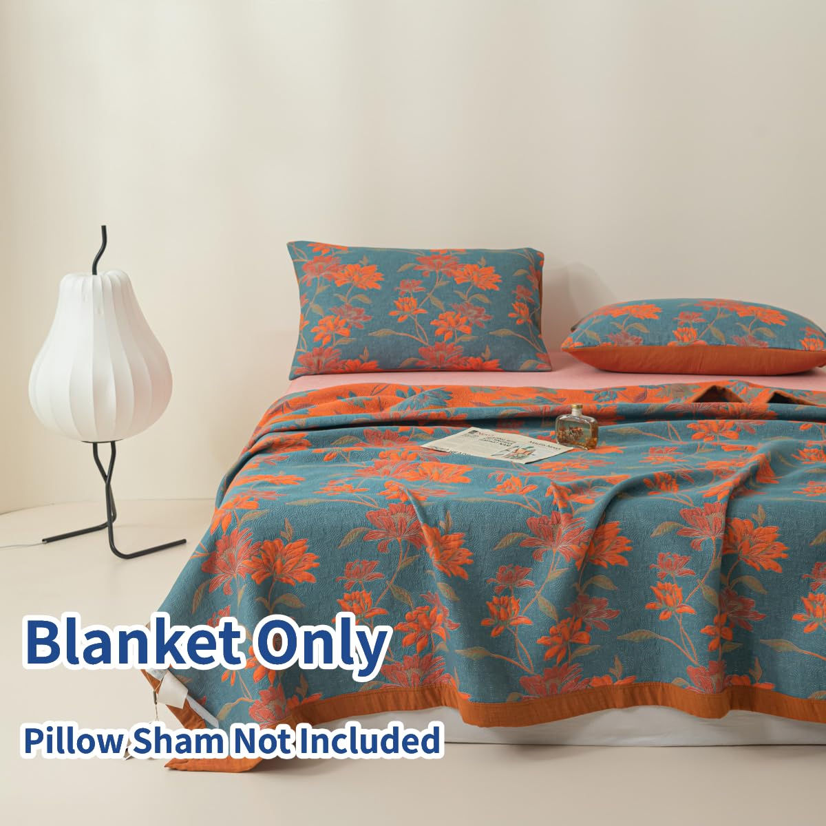 Purefair 100% Cotton Muslin Blanket Jacquard Floral Flowers Bloosom Print Quilt, Soft Bed Cover Reversible Bedspread Coverlet Breathable Lightweight Bedding Full/Queen(78"x94"), No Pillow Sham