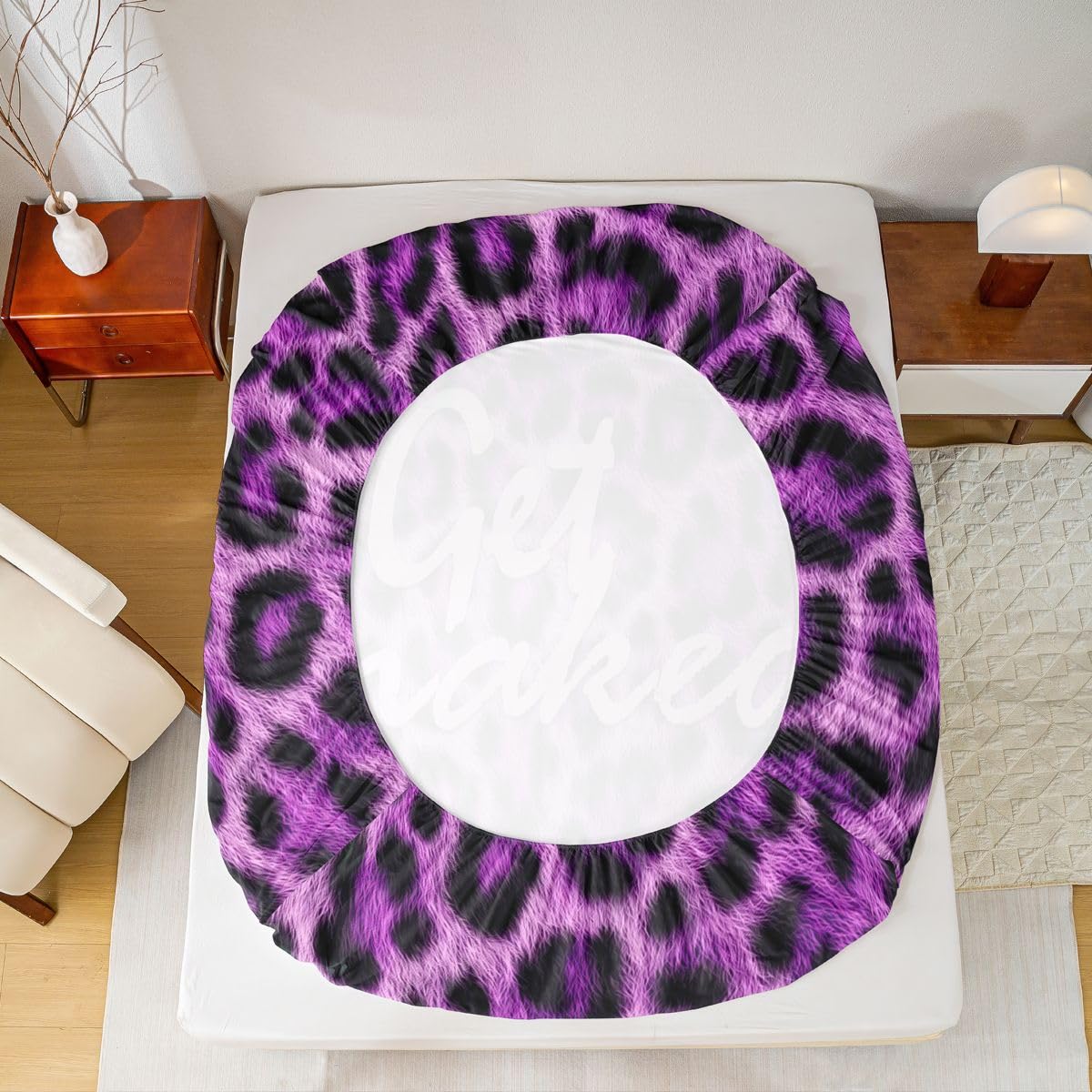 Feelyou Leopard Print Get Naked Fitted Sheet with 2 Pillowcases Full Size Funny Quotes Bed Sheets Set 16" Deep Pocket Boys Girls Purple Bedding Cheetah Teens Bedroom Decor Soft Microfiber