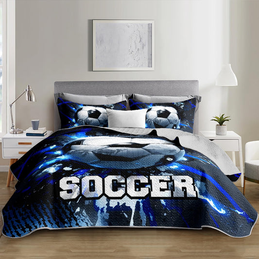 UEVBF Football King Bedding Set,Balls Sports Themed Quilted Quilt Sets for Kids Boys Teens Soccer Room Decor,Dark Blue Tie-dye Style Bedding Sets with 2 Pillowcases.
