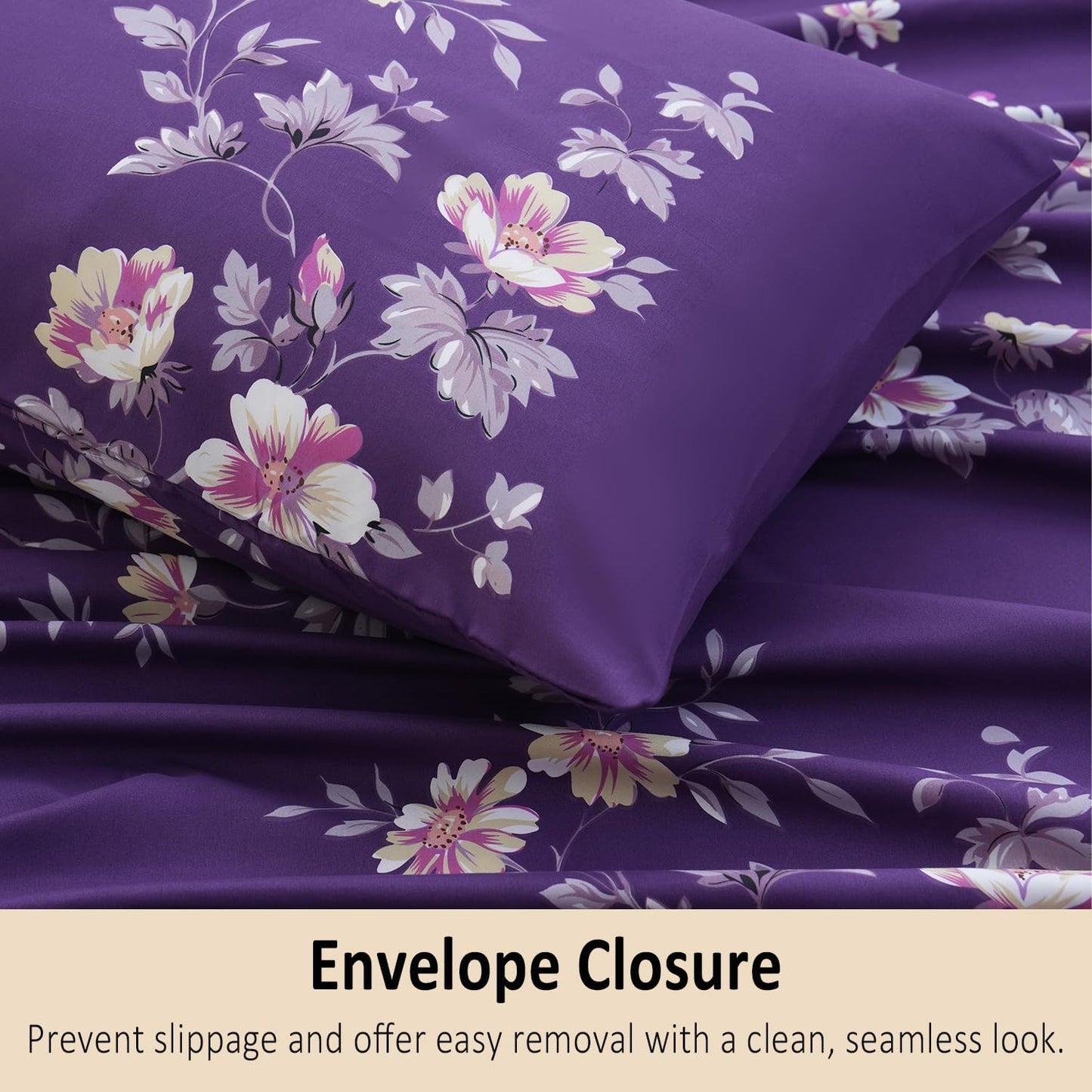 MEISHANG Queen Sheet Set - Ultra Soft Floral Sheets 100% Microfiber,1800 Thread Count Floral Bed Sheets Oeko-Tex Certificated - 4 Pieces - Purple Flower