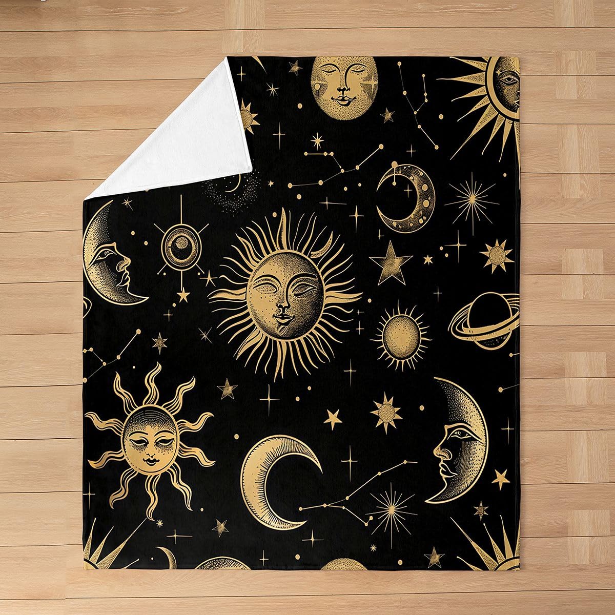 Feelyou Sun Moon Fleece Throw Blanket Halloween Flannel Blanket Plush Fuzzy Bohemian for Bed Couch Chair Living Room Galaxy 40"x50" Boho Exotic Bedroom Decor