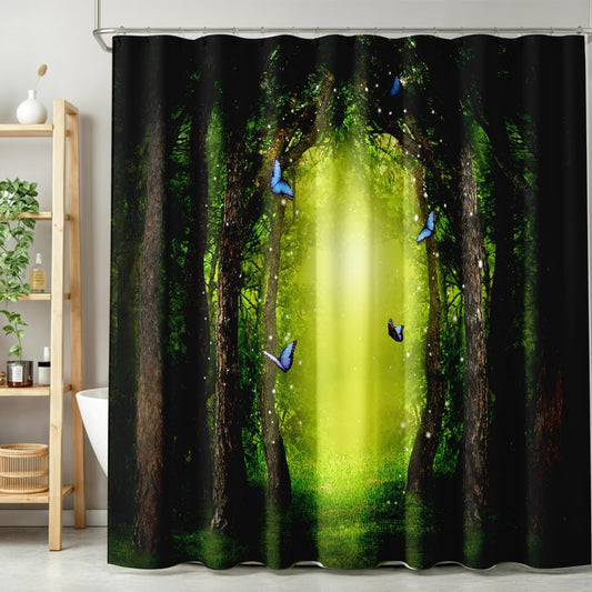 TYVGICZ Fantasy Forest Shower Curtain Fairy Tale Enchanted Woods Mystical Landscape Nature Butterfly Bath Curtains for Bathroom Decor Polyester Fabric，66x72 Inch