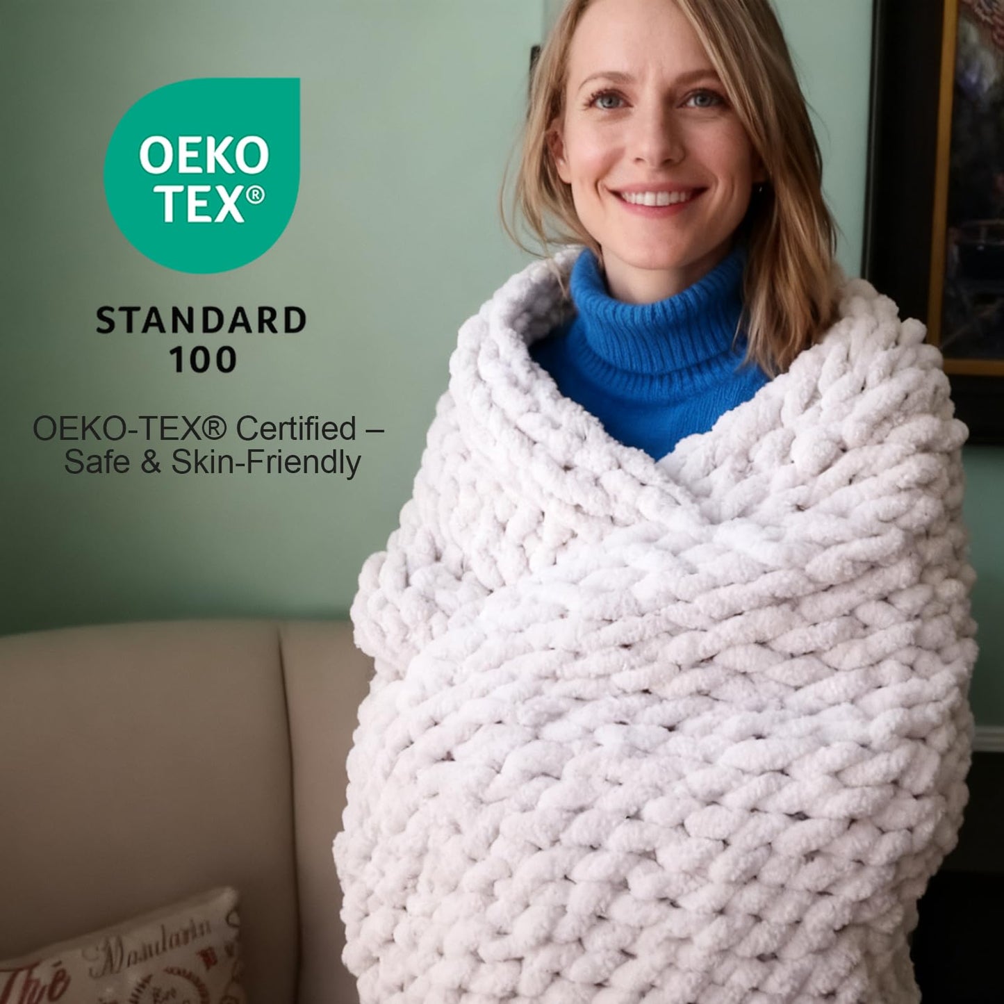 Luxury Chunky Knit Throw Blanket, Boho Chenille Cable Knit Blankets 50x60