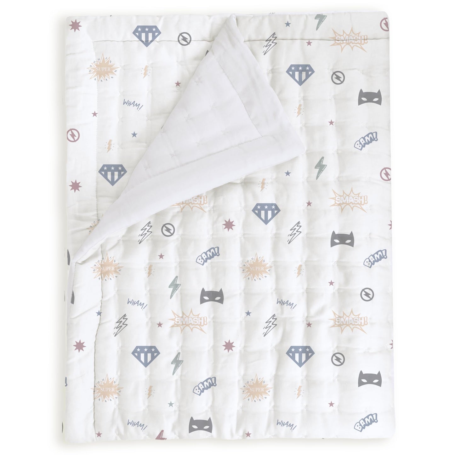 MakeMake Organics Organic Baby Comforter GOTS Certified Organic Kids Blanket Cotton Infill Tufted - Reversible Ultra Soft Breathable Boys Girls Superheros (30"x40", Mighty Heros)