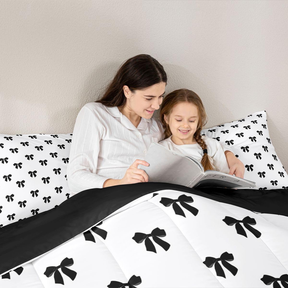 Erosebridal Black Bow Comforter Set Queen Size Coquette Bows Bedding Set for Kids Teen Girls Women Bedroom Cute Preppy Bowknot Comforter Modern Trendy Girly Aesthetic Quilt Duvet