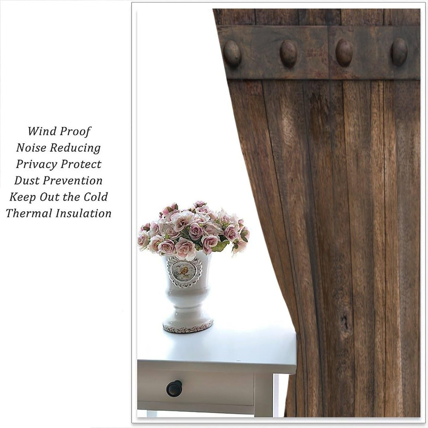 Nanacur Rustic Wooden Barn Door Curtains, Wood Brown Old Rod Pocket Window Treatments for Girl Boy Bedroom Living Room Office Drapes 41" W X 45" L (No Blackout)