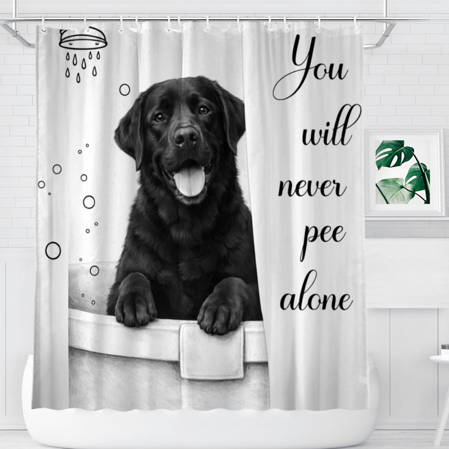 Wordatu Funny Black Labrador Dog Bathtub Shower Curtain,You Will Never Pee Alone Cute Pet Animal Bathroom Waterproof Shower Curtain 72x72 with 12 Hooks