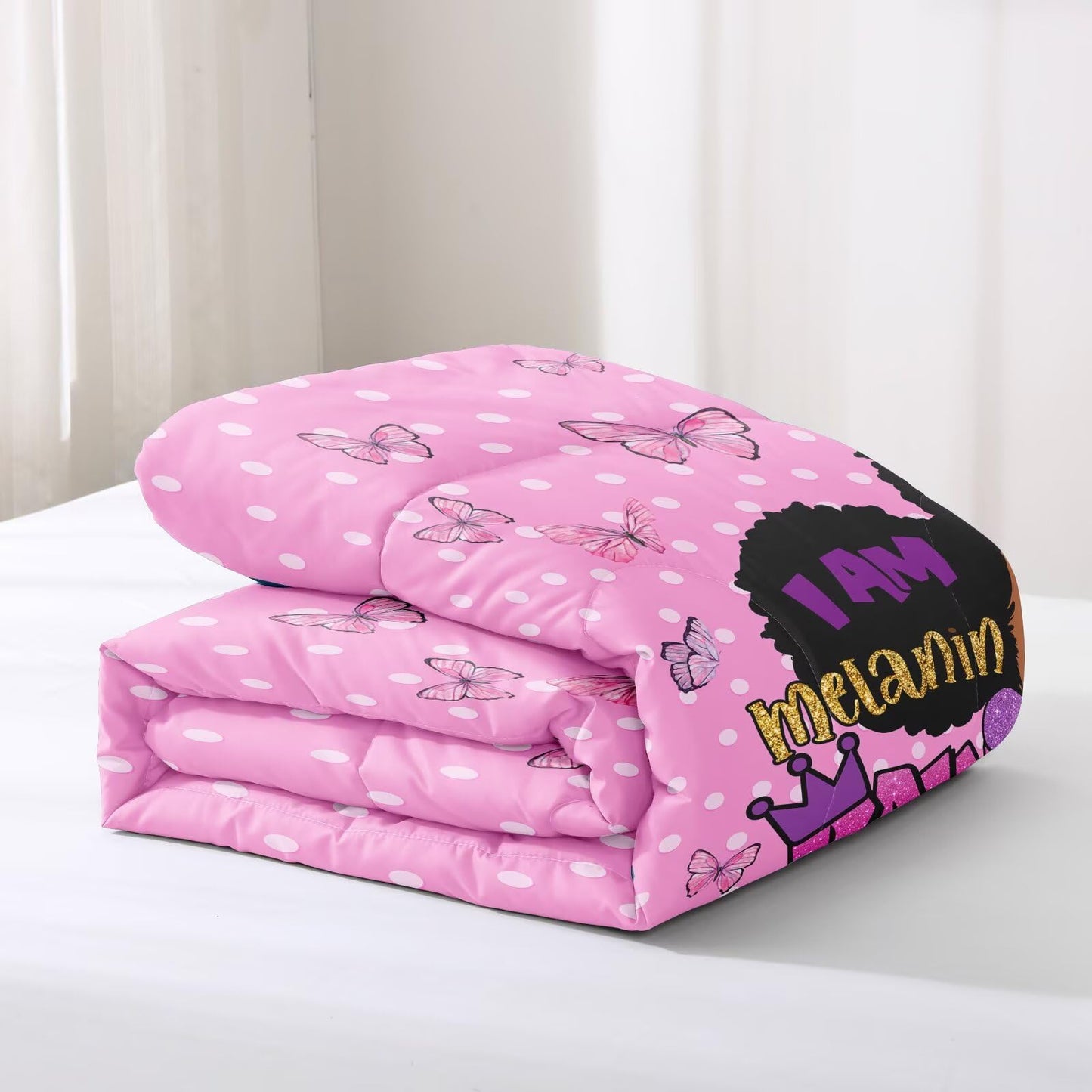 GRAT TIOC Little Black Girl Comforter Sets Twin Size,Black Girl Magic Bedding Set,Cute Little Princess Comforter Set for Kids Melanin Bedroom Bed Sets