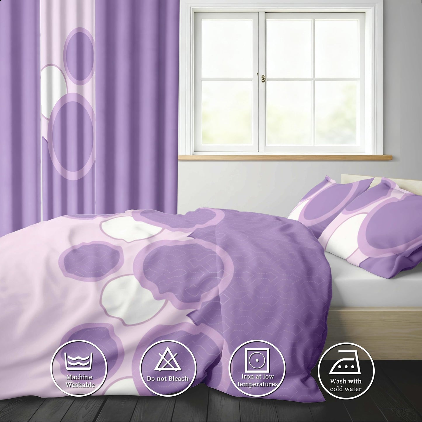 Chic Purple Dots King Light Comforter Set, Luxury 9-Piece Bed in a Bag King Bedspread with Matching Curtains Ultra Soft & Breathable Polka Dot Bedding, All-Season Decor for Master Suite Refresh