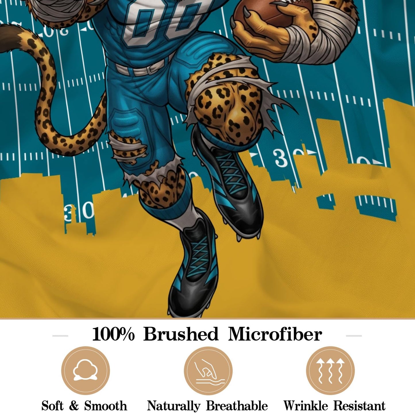 Allenjoy Jacksonville American Football Teal Momentum Sheets Set with Fitted Sheet, Flat Sheet and 1 Pillowcase for Boys Teens Men Fans Son Bedding Bedroom Decor, Twin Size