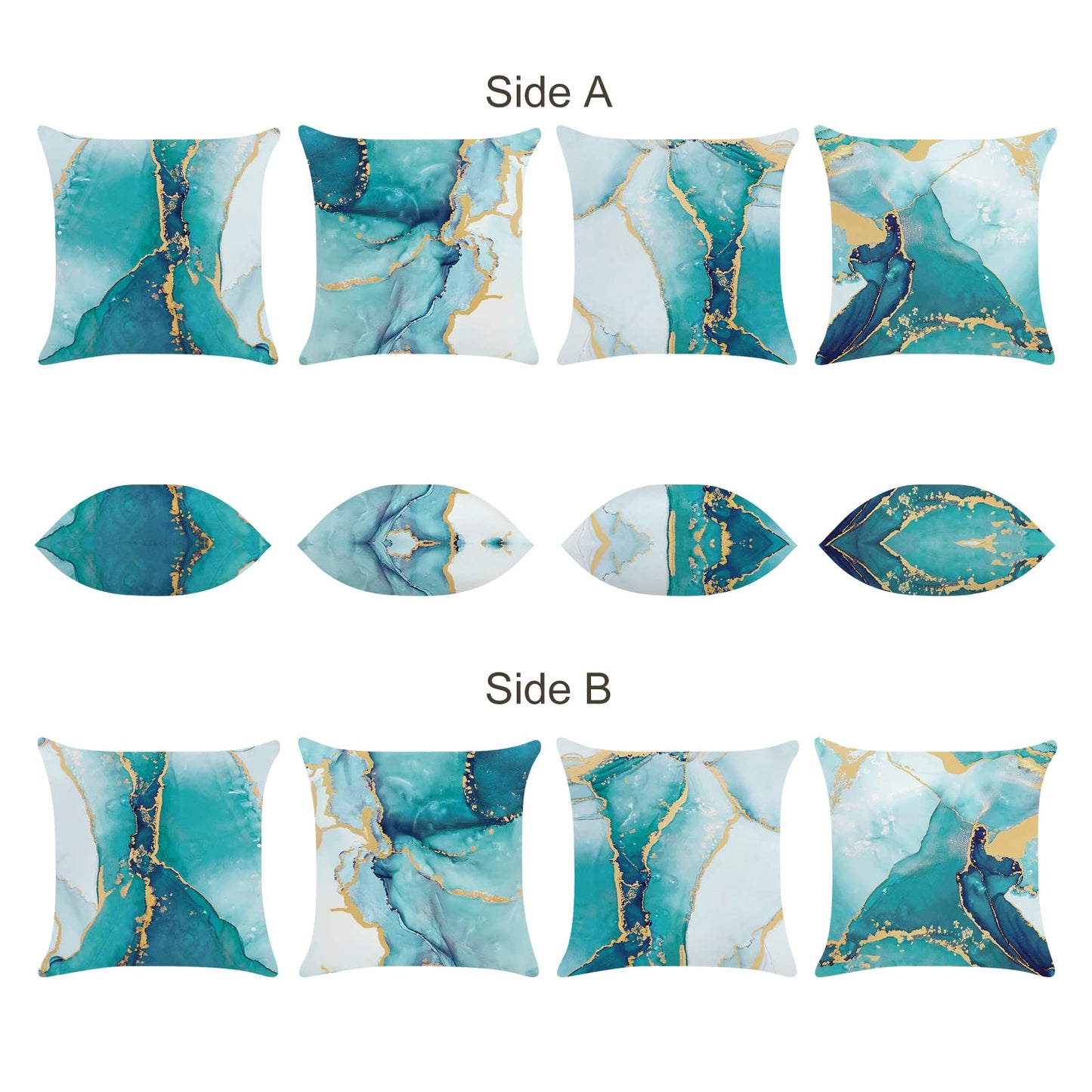 Bonhause Turquoise Marble Throw Pillow Covers 18x18 Inch Set of 4 Two-Sided Teal Gold Abstract Art Modern Decorative Pillows Case Soft Velvet Outdoor Cushion Covers for Couch Sofa Bed Home Decor