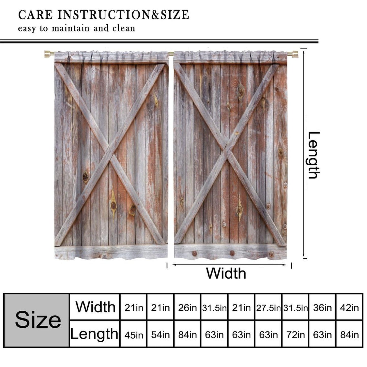 Rustic Window Curtains, Old Barn Door Wooden Board for Living Room Bedroom Kitchen, Rural Hardwood Farmhouse Western Retro Drapes Set 2 Panels,42x45 Inches
