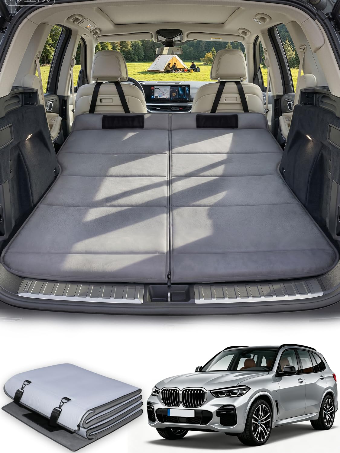 SXMMXS Car Camping Mattress for BMW X5, No Inflation Needed, Foldable Foam Trunk Bed, SUV Air Mattress Alternative for Travel Sleeping, Ideal for Camping Essentials and Road Trips, Gifts for Guys