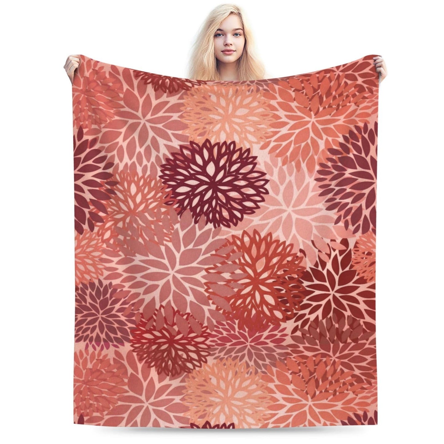Perinsto Red and Pink Chrysanthemum Floral Throw Blanket Ultra Soft Warm All Season Daisy Flowers Decorative Fleece Blankets for Bed Chair Car Sofa Couch Bedroom 50"X40"