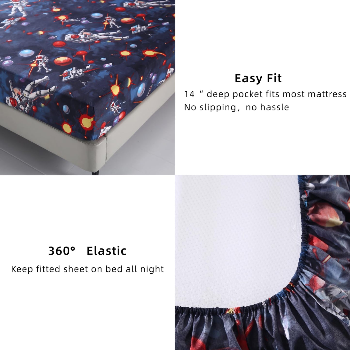 SDY 4 Pieces Space Sheets Set Full,Space Bedding with 1 Deep Pocket Fitted Sheet & 1 Top Flat Sheet & 2 Pillowcases for Kids Teens Boys Children Toddler