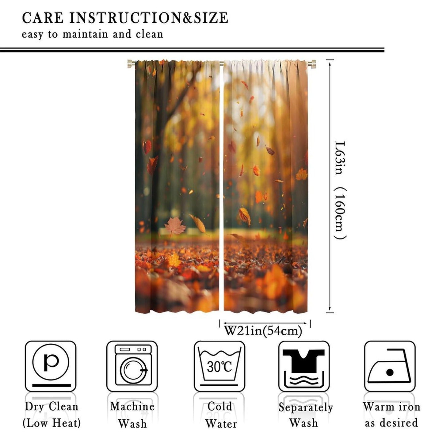 TOWINSFB Autumn Fallen Maple Leaves Blackout Curtains, Sunset Plant Tree Home Decor Rod Pocket Window Drapes for Living Room Bedroom - 42" W x 63" L