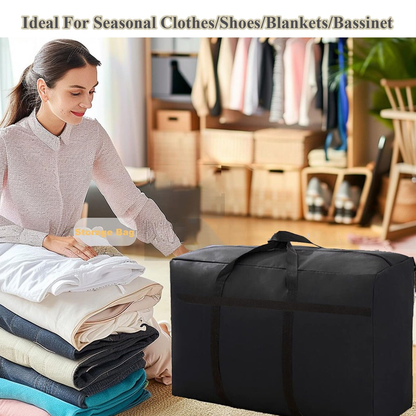 WITERY 2 Pack 180L/47.5 Gallons Extra Large Storage Bags Jumbo Duffle Bag for Travel Moving Totes Boxes Heavy Duty Stronger Handles Zippers Reusable Storage Totes for Bassinet Clothes Blankets