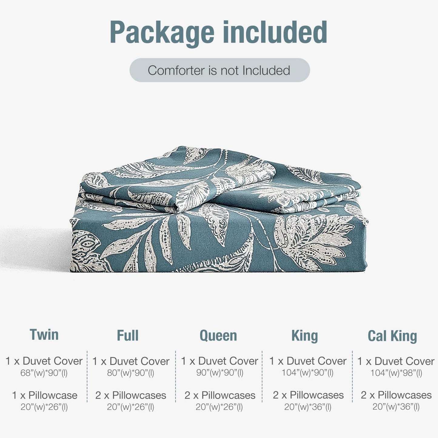 Lekesky Duvet Cover King Size, Reversible Teal Blue Floral Comforter Cover Set King Size 3pc, Soft 100% Washed Microfiber Breathable Bedding Sets with Zipper Ties and 2 Pillowcases