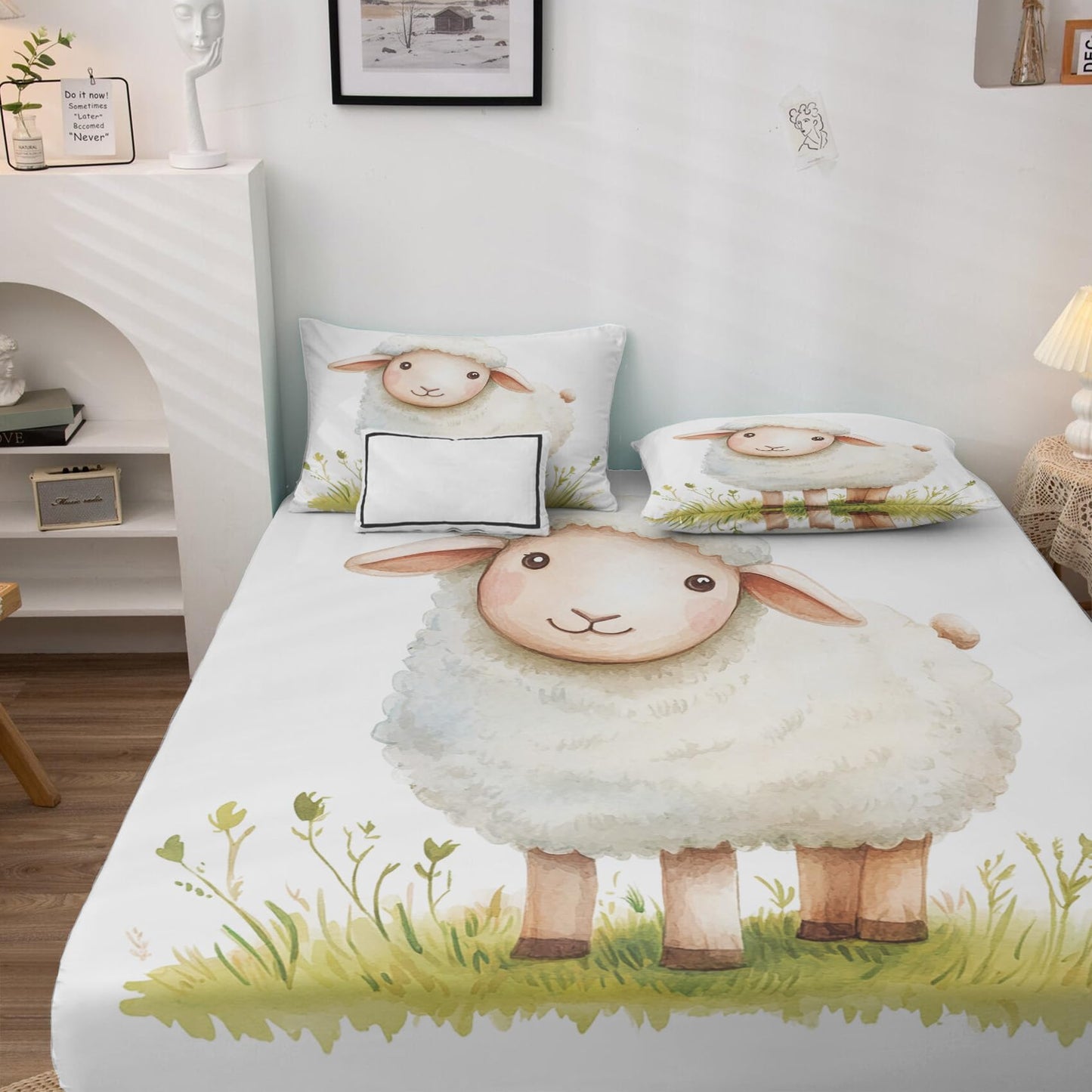Rejkxyw King Size Sheets Set Cartoon Sheep - Goat Bed Sheets - Kids Boys Girls Sheet Set - 12 Inch Deep Pocket - Ultra Soft Winkle Free Microfiber Bedding Sheets & Pillowcases 4 Piece