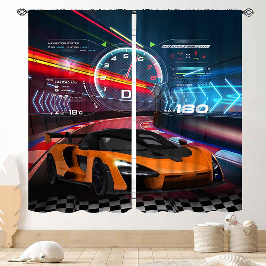 Kids Boys Race Car Curtains, Extreme Sports Car Raing Theme Cool Game Blackout Window Drapes Treatments for Teens Men Bedroom Living Room Nursery Playroom Decor 2 Panels Set, 42"x45" Inch
