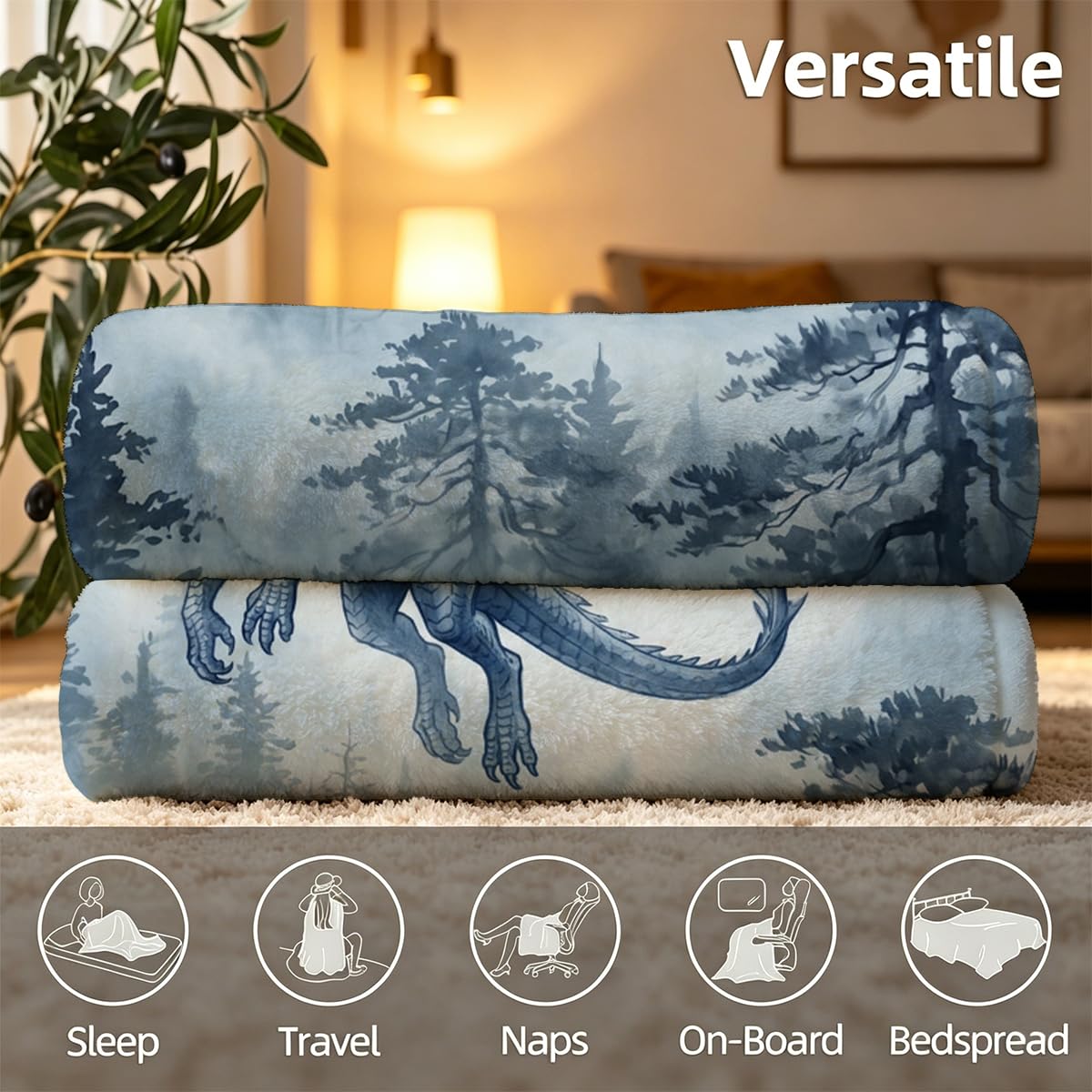 Yujiiso Forest Dragon Blanket, Ultra-Soft Flannel Fleece Throw 50" x 60"