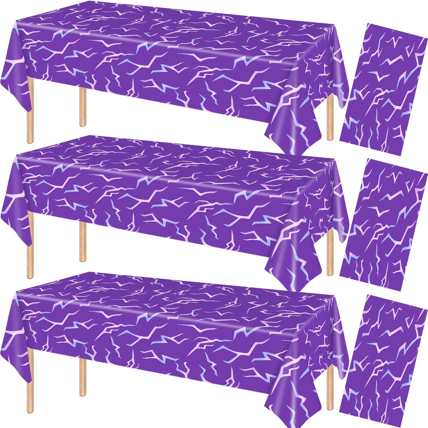 ANLLECR 3Pcs 54 x 108 Inch Purple Demon Lightning Theme Disposable Tablecloth, Waterproof Plastic Table Cover for Birthday Party, Music Themed Party, Halloween & Event Decorations