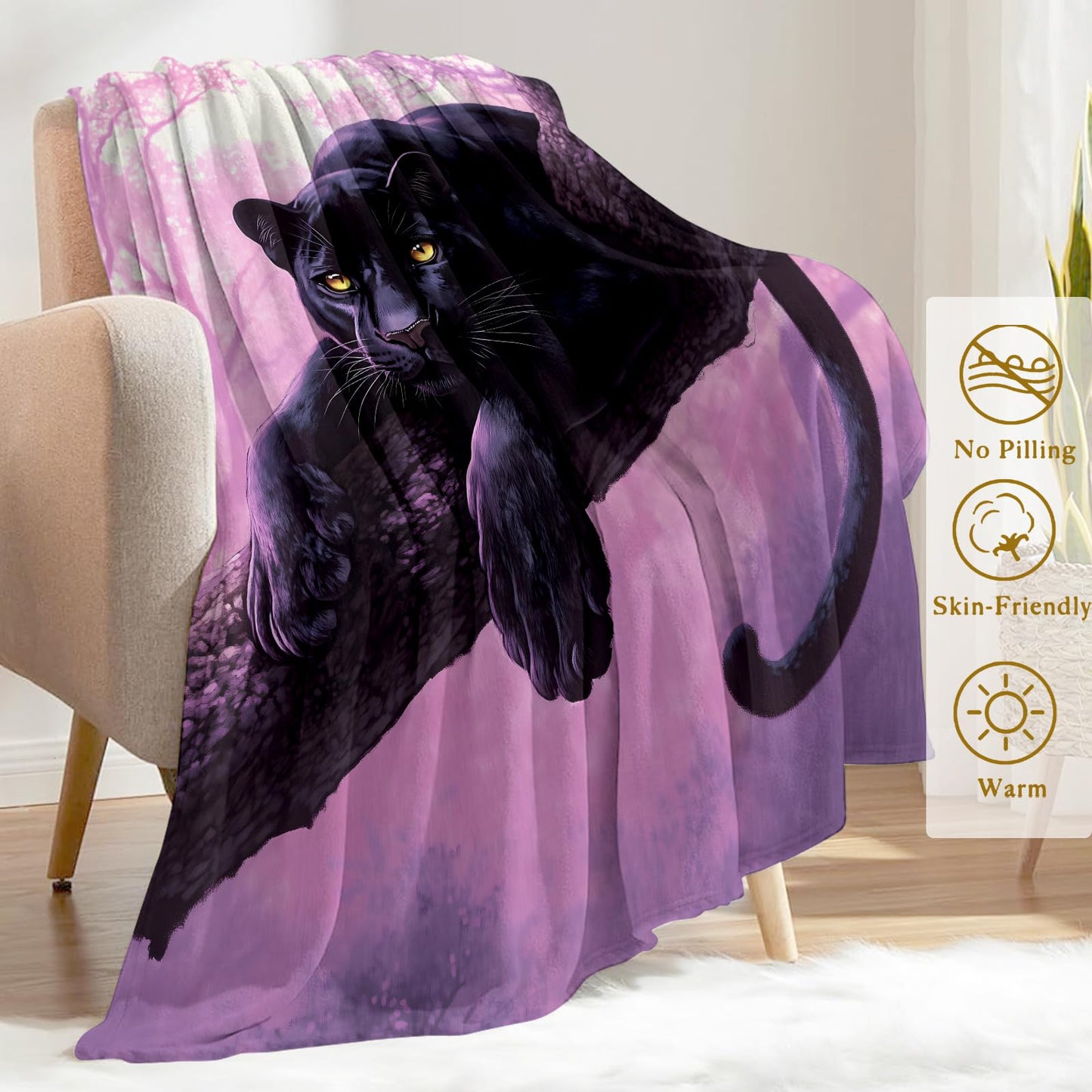 ainori Black Panther Fleece Blanket - Lightweight Soft Cozy Gifts Throw for Animal Lovers,Kids,Women,Girls,Majestic Purple Blankets,Home Room Modern Art Exotic Decor 50x60in