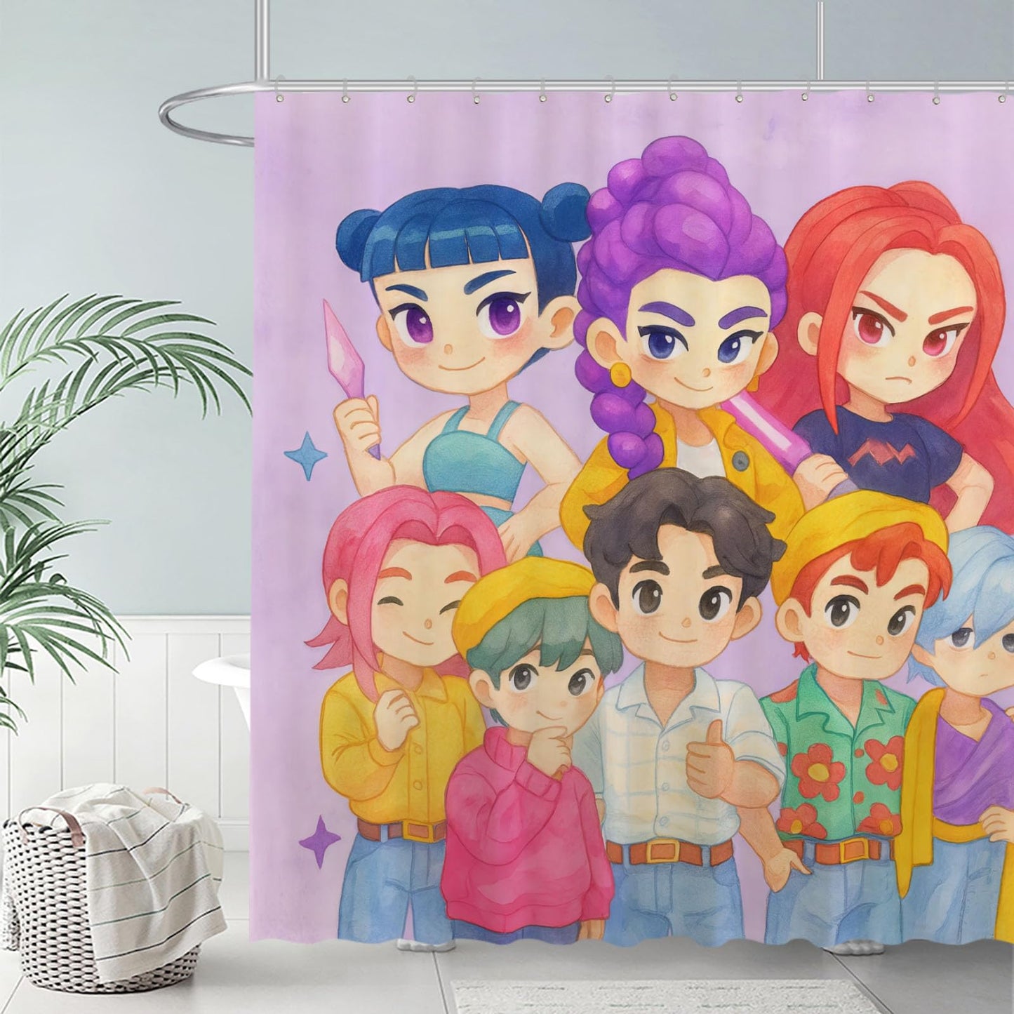Funnytree Dreamy Purple Korean Hunter Music Shower Curtain 72"x72" - Waterproof Fabric Bathroom Decor for Girls,Teens,Women,Fans,Daughter, Durable Easy Care Washable (Hooks Not Included)