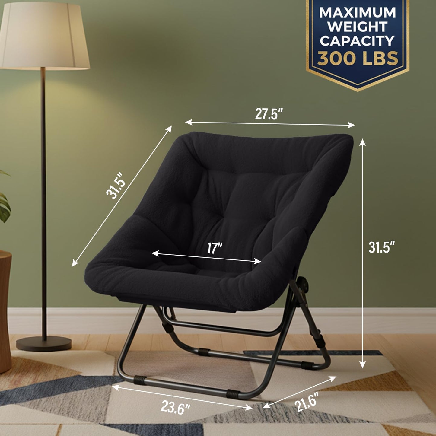 Tiita Comfy Folded Chair, Soft Faux Fur Oversized Folding Accent Chair, Lazy Chair for Teens Adults, Metal Frame Moon Chair for Bedroom, Living Room, Dorm Rooms