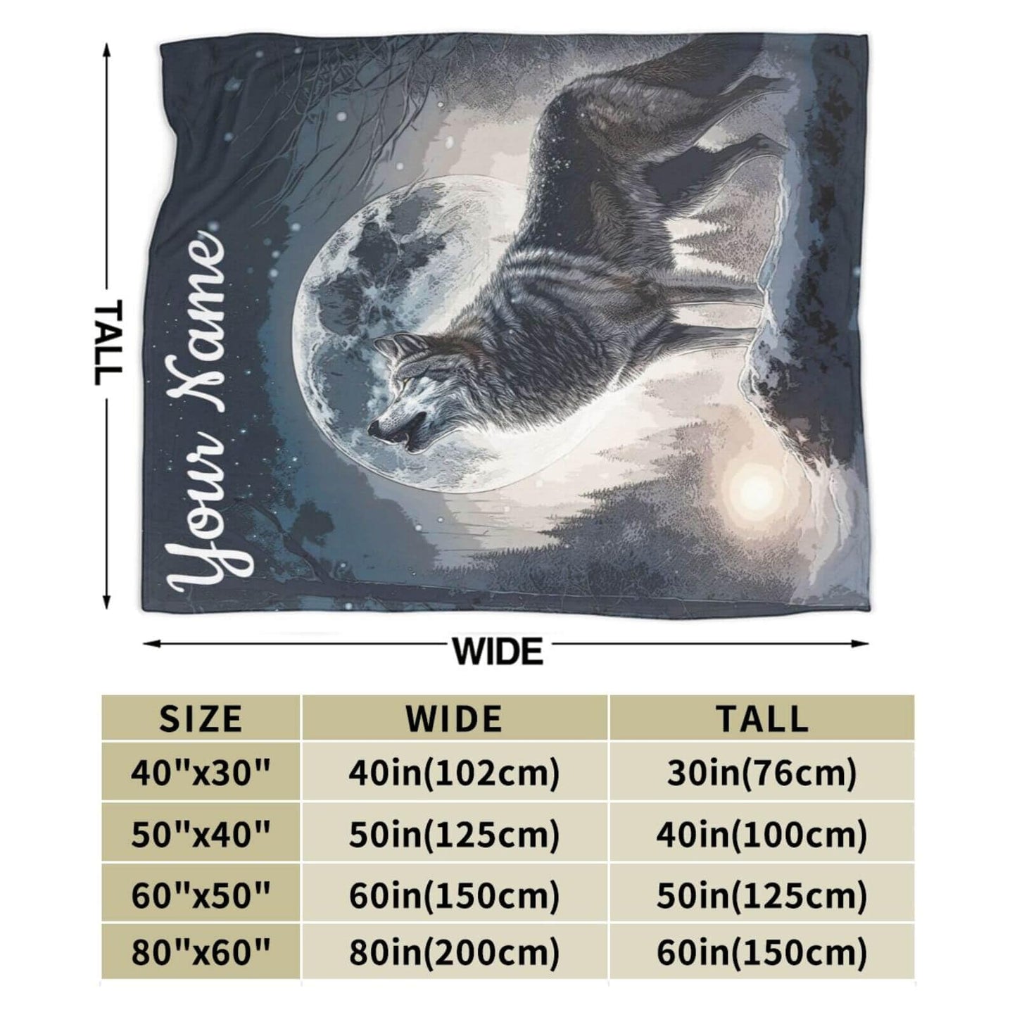 Homieblanket Custom Howling Wolf Blanket with Name for Boys Girls, Personalized Cool Wolf Themed Design Printed Throw Blankets for Kids Lap, Chair Sofa, Giftable Blanket, 40"x 50"