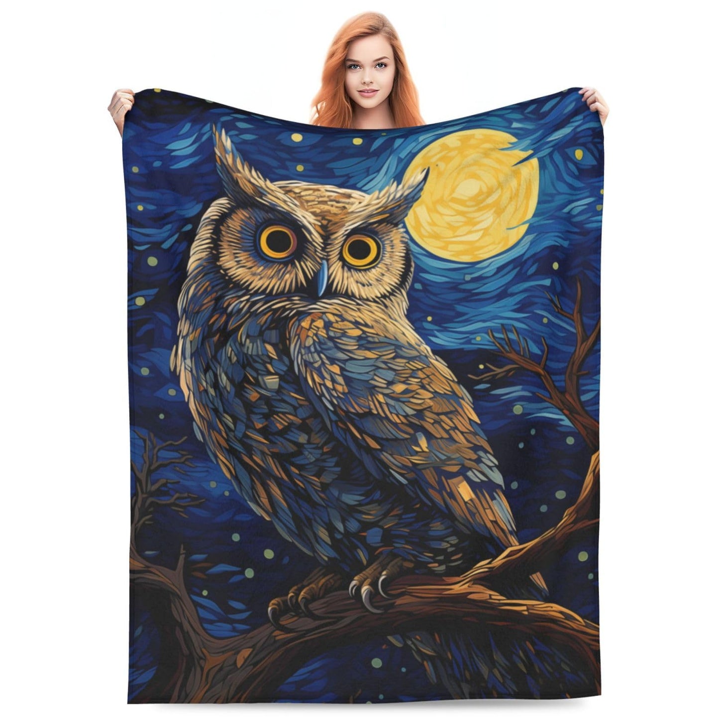 amepay Owl Blanket for Adults Kids Gifts for Owl Lovers Blue Starry Sky Painting Flannel Throw Blankets Soft Comfy Lightweight for Home Decor Couch Bed Sofa 60x50 Inches