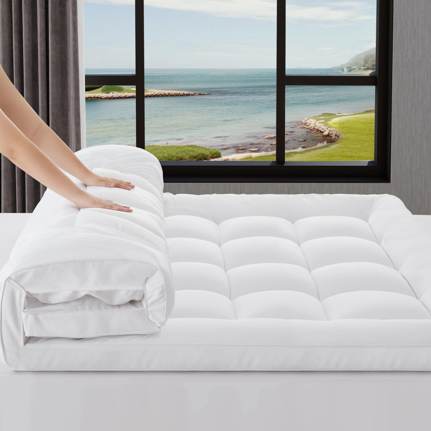Mattress Topper King Size Pillow Top - Extra Thick Padded Mattress Pad & Protector, Breathable Fitted Deep Pocket 8-21, Ultra Soft & Supportive 1100GMS