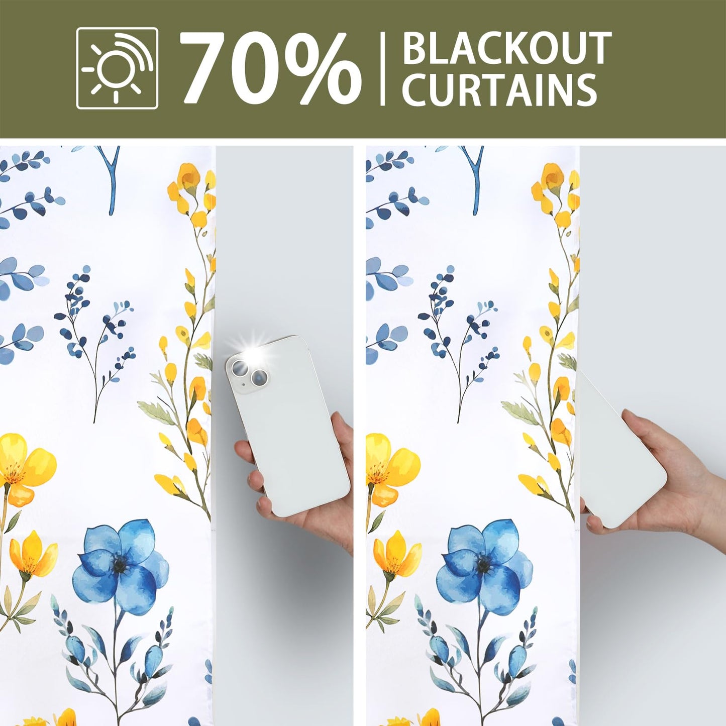 WTQPLNMCB Floral Curtains 84 inch Curtains 2 Panel Set for Living Room Yellow and Blue Darkening Light Blocking Drapes Grommet for Bedroom Bathroom