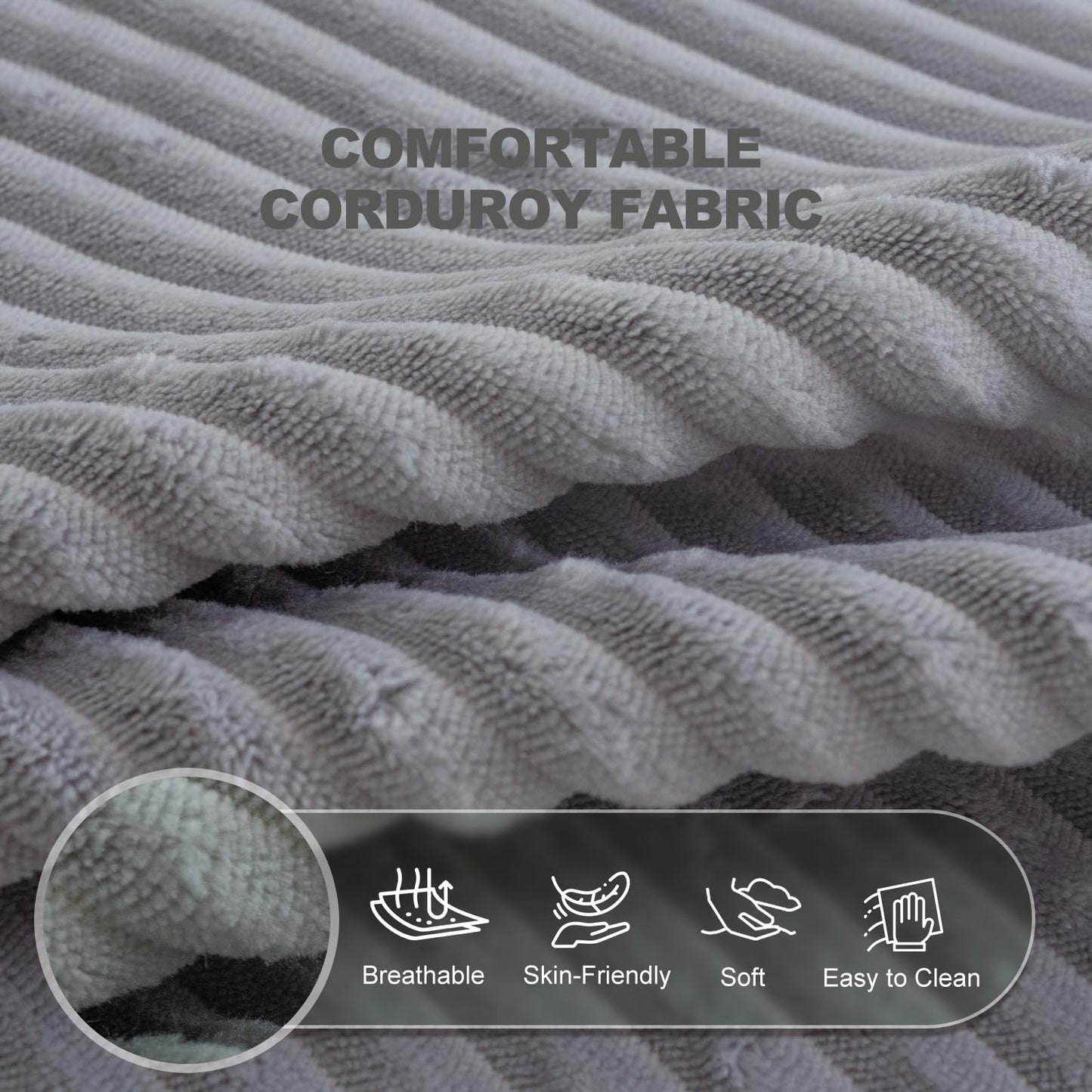 Giant Bean Bag Chair with Armrests - Oversized Cozy Seating for Adults, Corduroy Fabric & High-Resilience Foam Filling, Ideal Lounge for Living Room, Bedroom & Gaming Room (Grey)