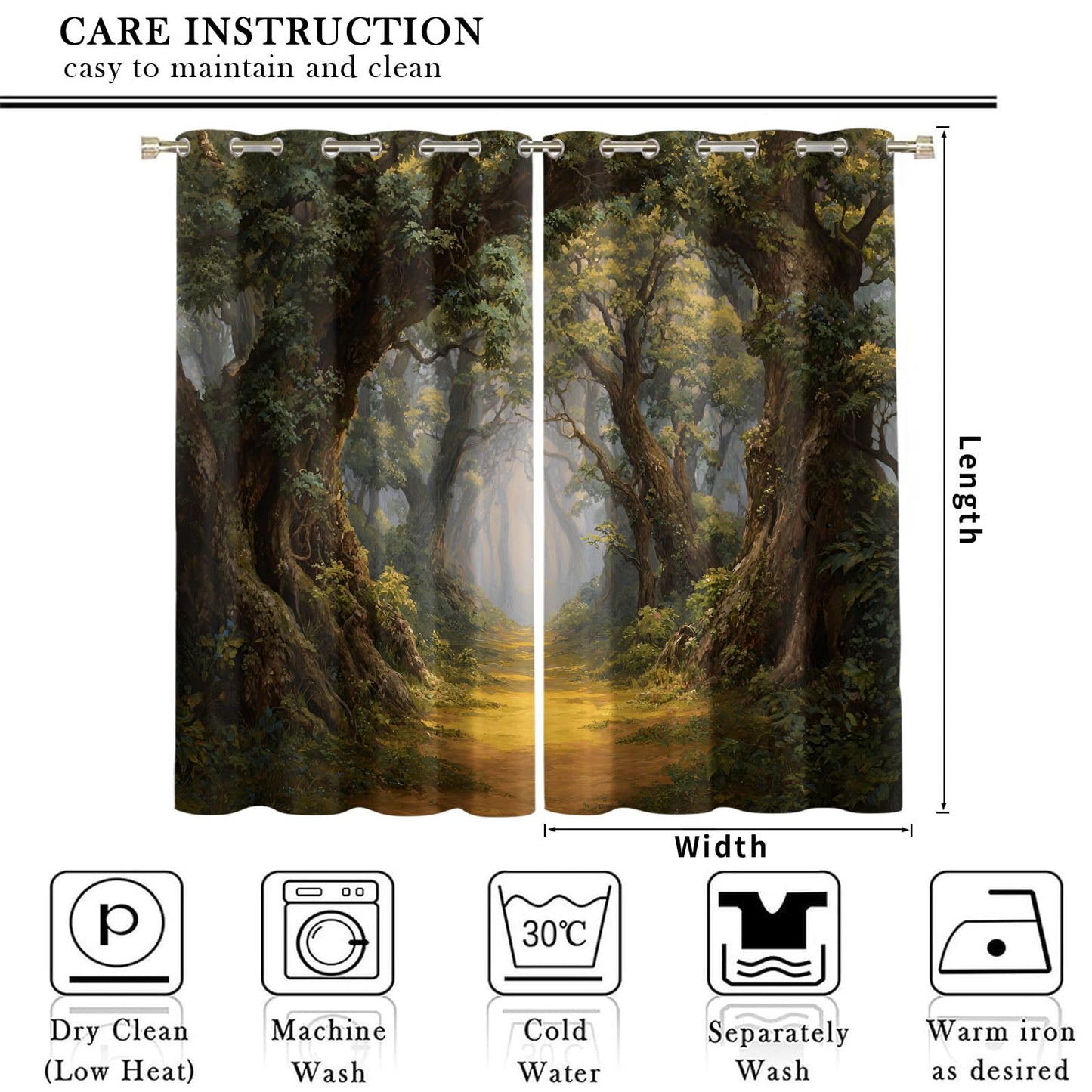 JAXIUOF Forest Blackout Curtains for Bedroom, Jungle Curtains 63 Inch Long 2 Panels Woodland Drapes, Grommet Top Window Treatments for Living Room Kitchen Decor