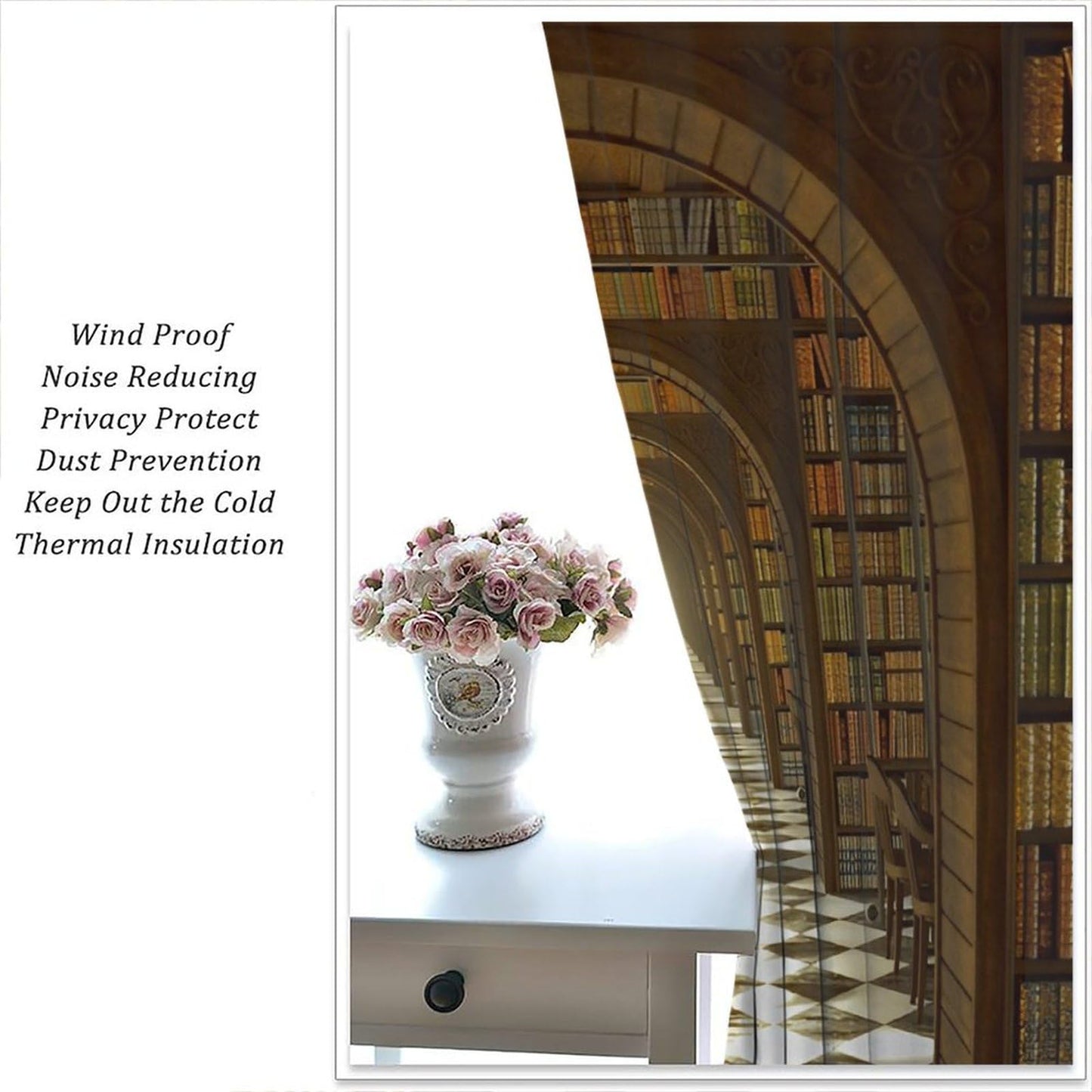 Nsbul Bookshelf Curtains, Vintage Library Books Window Treatments Antique Wooden Bookcase Drapes for Bedroom Living Room, 42" W X 45" L (No Blackout)