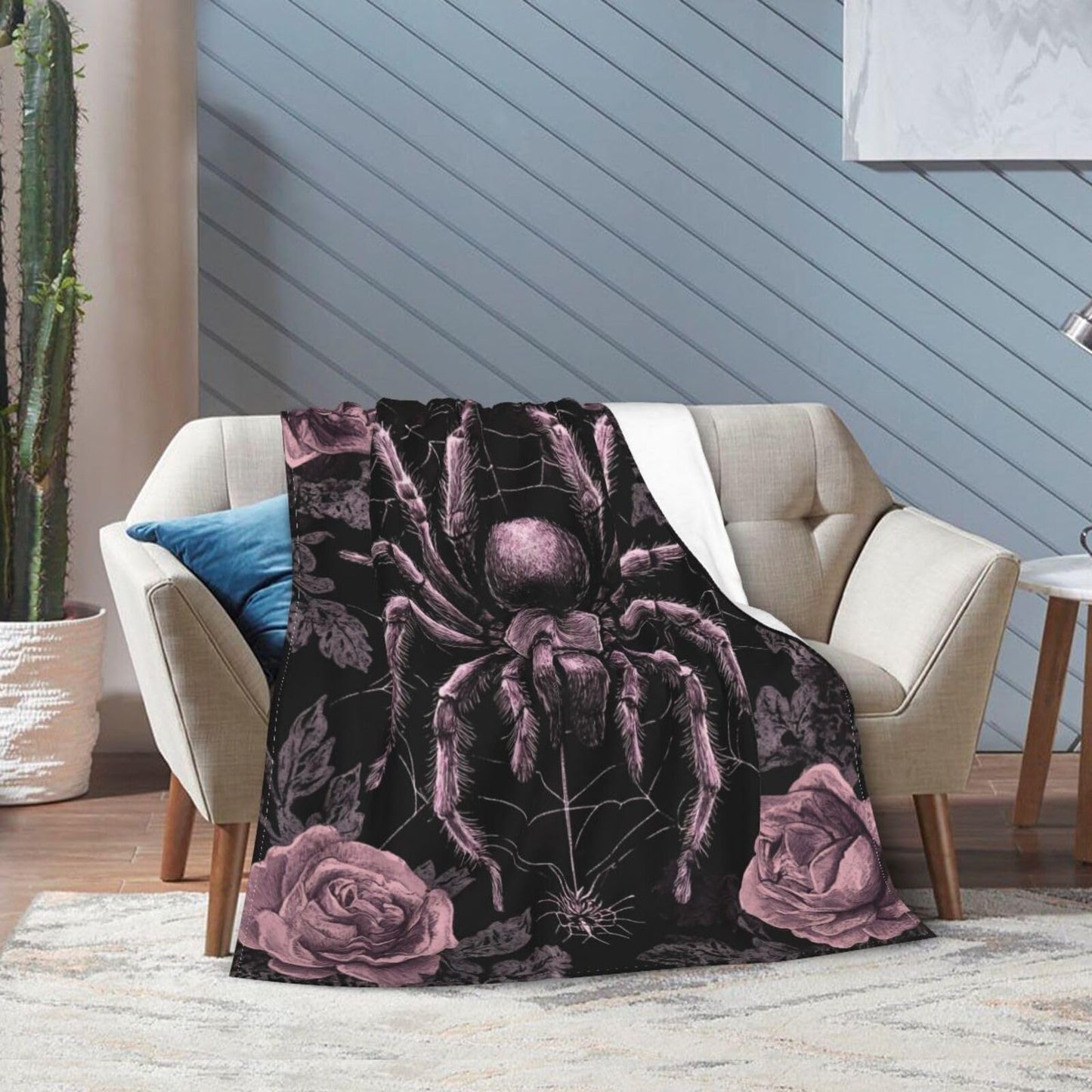 Gothic Spider Throw Blanket Rose Spiders Blankets Aviation Spider Web Fleece Plush Super Soft Cozy Warm Lightweight Decor Gifts for Boys Girls Kids Adults Men Women 40" x 50"