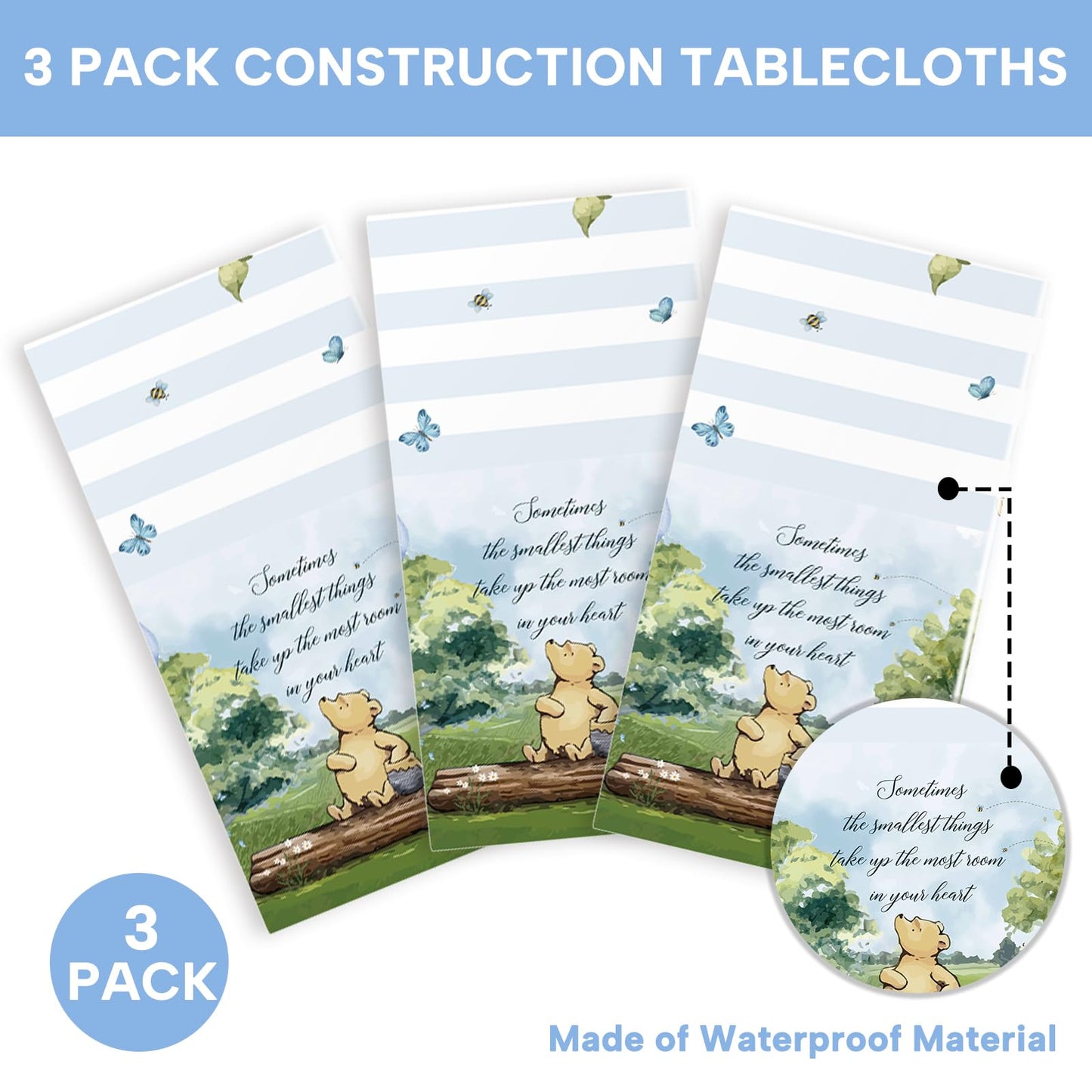 JINHUPANDER 3Pcs Bear Tablecloth for Baby Shower Decorations Plastic Disposable Rectangular Bear Table Cover Birthday Decorations for Kids 54 * 108 inch