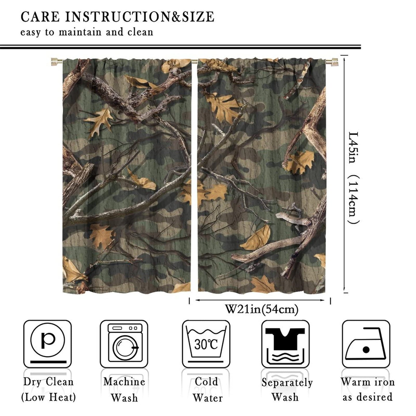 Camouflage Window Curtains,Forest Camo Branches Leaves Hunting Camp Cabin Balckout Window Drapes for Living Room Bedroom Kitchen Decor W42xL45in