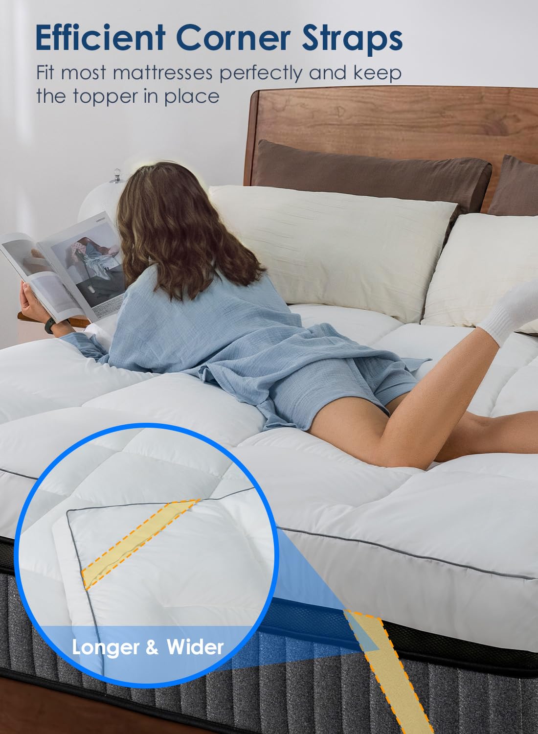 QUEEN ROSE Mattress Topper Queen, Extra Soft Pillow Top Mattress Topper Queen for Firm Bed, Thick Baffle Box Cooling Cloud-Like Down Alternative Filled, Back Pain Relief, White
