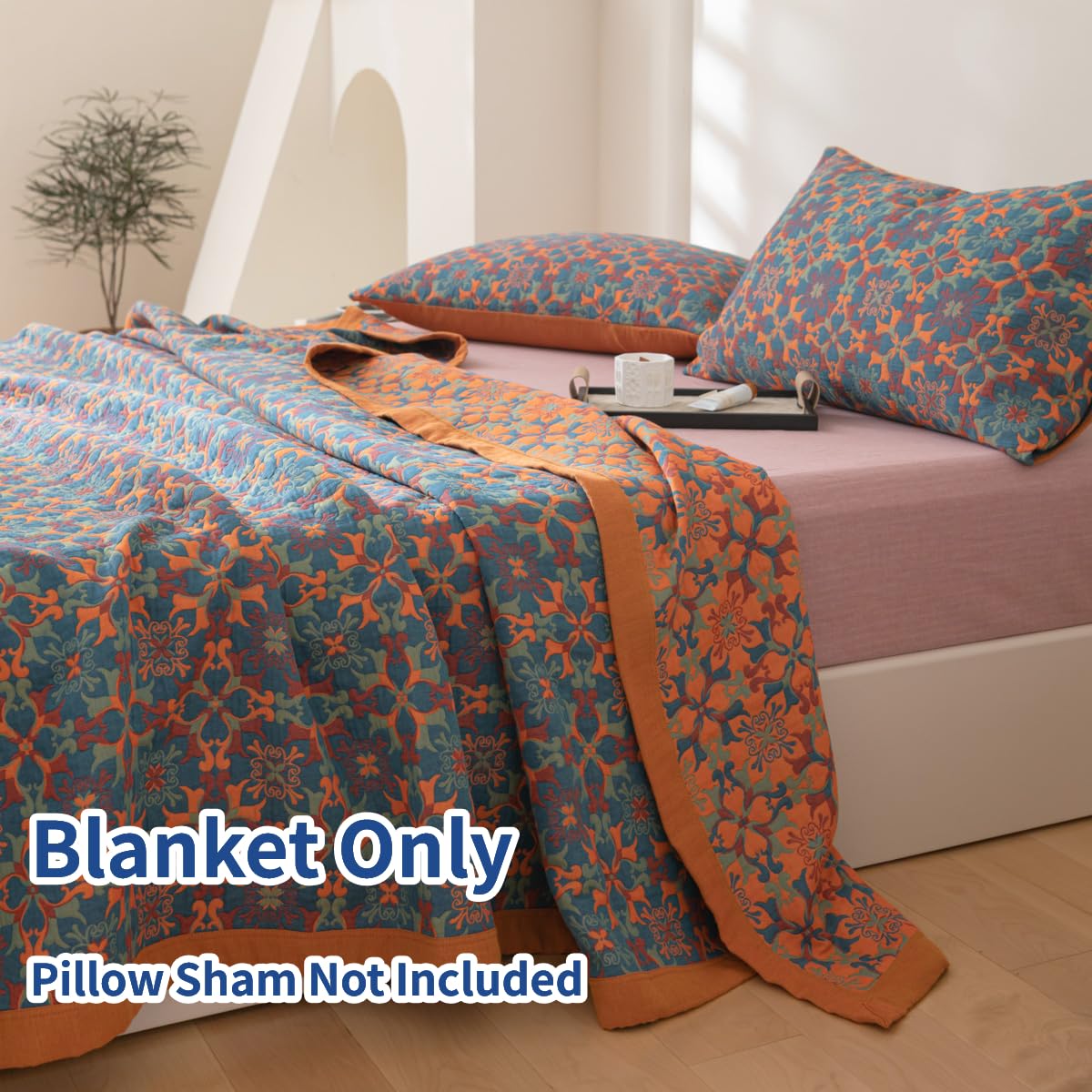 Purefair 100% Cotton Muslin Blanket Jacquard Bohomian Mandala Floral Print Quilt, Soft Bed Cover Reversible Bedspread Coverlet Breathable Lightweight Bedding Full/Queen(78"x94"), No Pillow Sham
