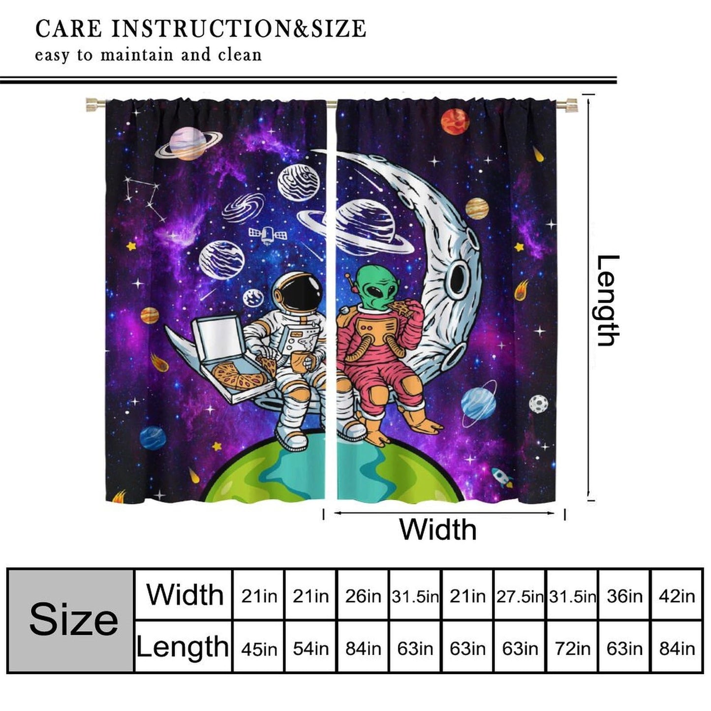 AAVEUP Universe Astronaut Blackout Curtains for Kids,Galaxy Space Planet Astronaut Alien Purple Outer Space Nebula Funny Meteor Earth Window Treatments for Boys Nursery Bedroom Living Room 63x72inch
