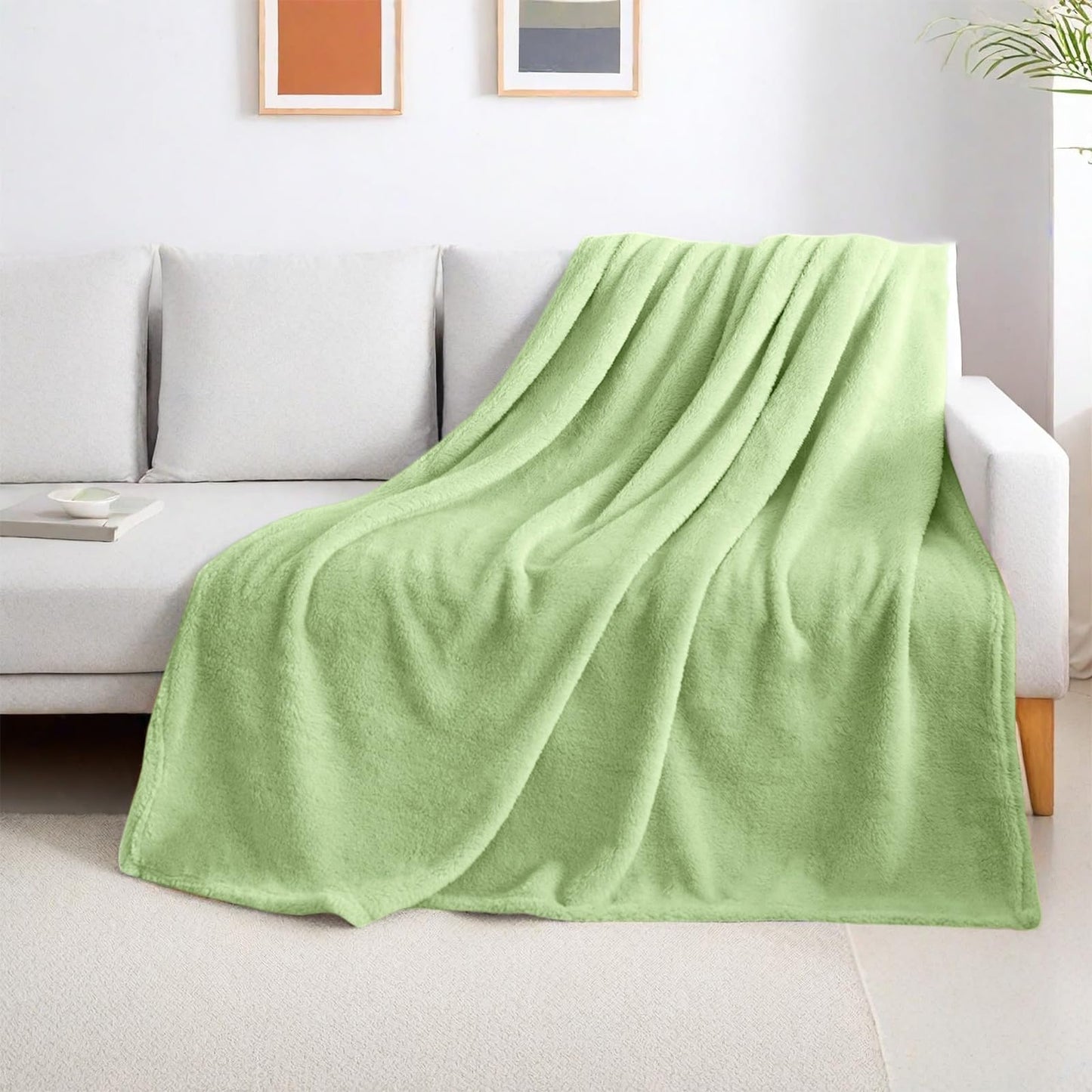 ZYFZCYBL Sherpa Fleece Throw Blanket for Couch, Soft Warm Thick Blanket Cozy Fluffy Microfiber Throw Flannel Double Reversible Luxurious Blankets for Bedroom Livingroom, Sage Green Throw Size 50"x60"