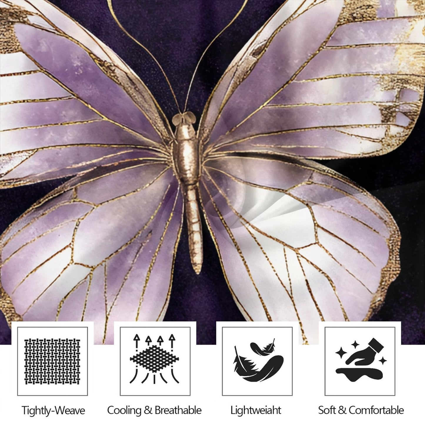 ZAOMIR Purple Butterfly Sheet Set King for Girls, Animal Floral Bed Sheets Set 4Pcs Elegant Flower Leaves Bedding Sheet Sets (Fitted & Flat Sheet+2 Pillowcases)