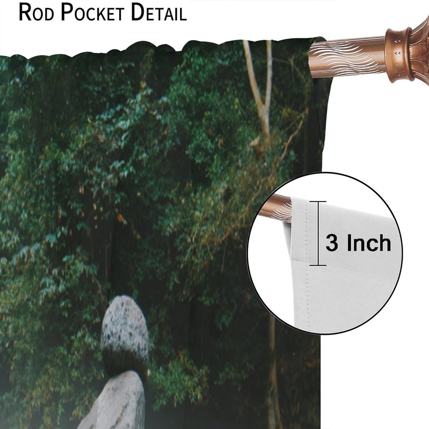 DDCBNS Natural Zen Curtains,Forest Landscape Waterfall Stone Printed Art Design Polyester Fabric Curtains for Bedroom Living Room Kitchen Rod Pocket Window Drapes 2 Panels Set,Total Size 42" x 45"