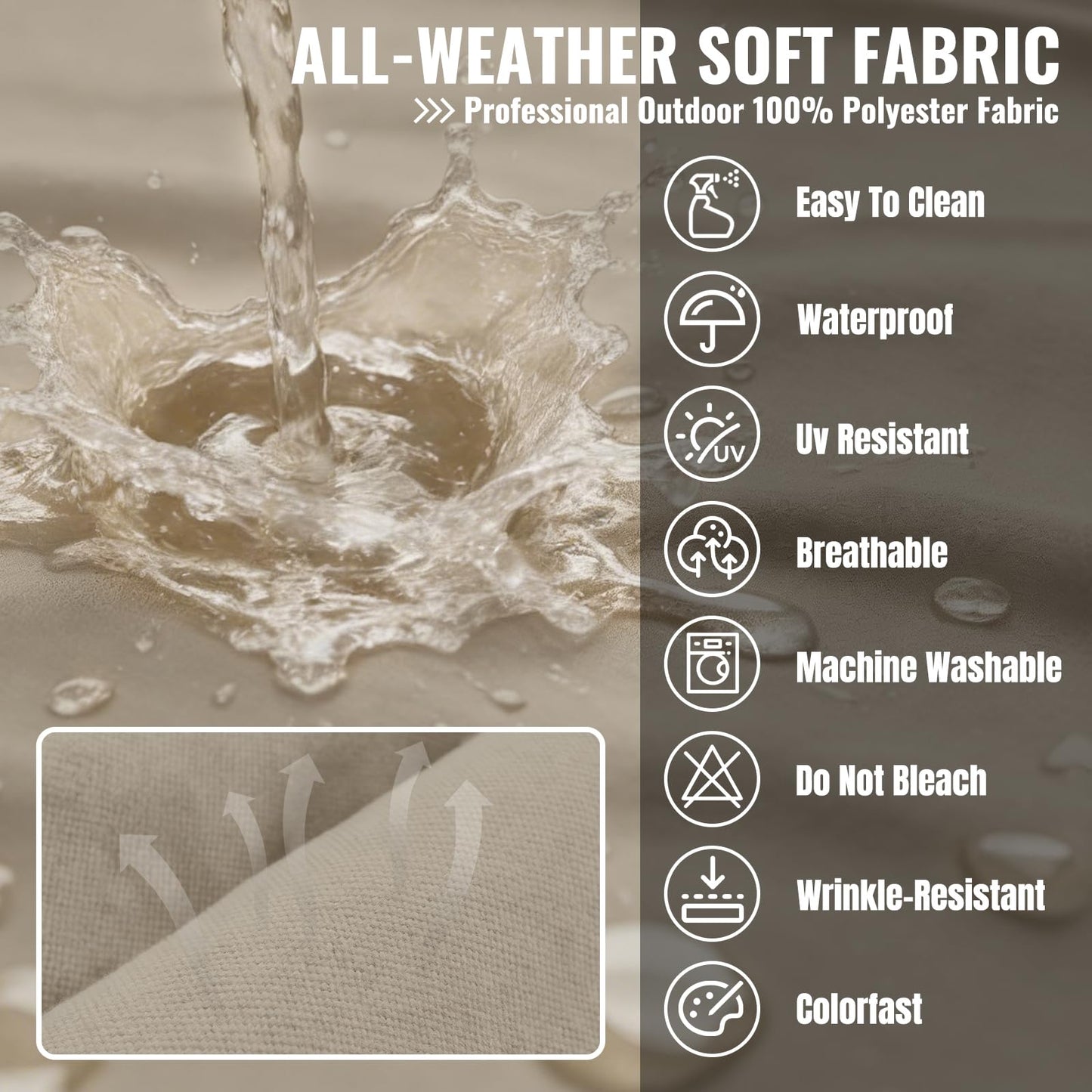 Cabubra 14pcs Outdoor Patio Furniture Cushion Covers, Waterproof & Sun-Resistant Zippered,Fit for Patio Furniture Sectional Sofas and Wicker Rocking Chairs,3 Sizes,Sand,Covers Only