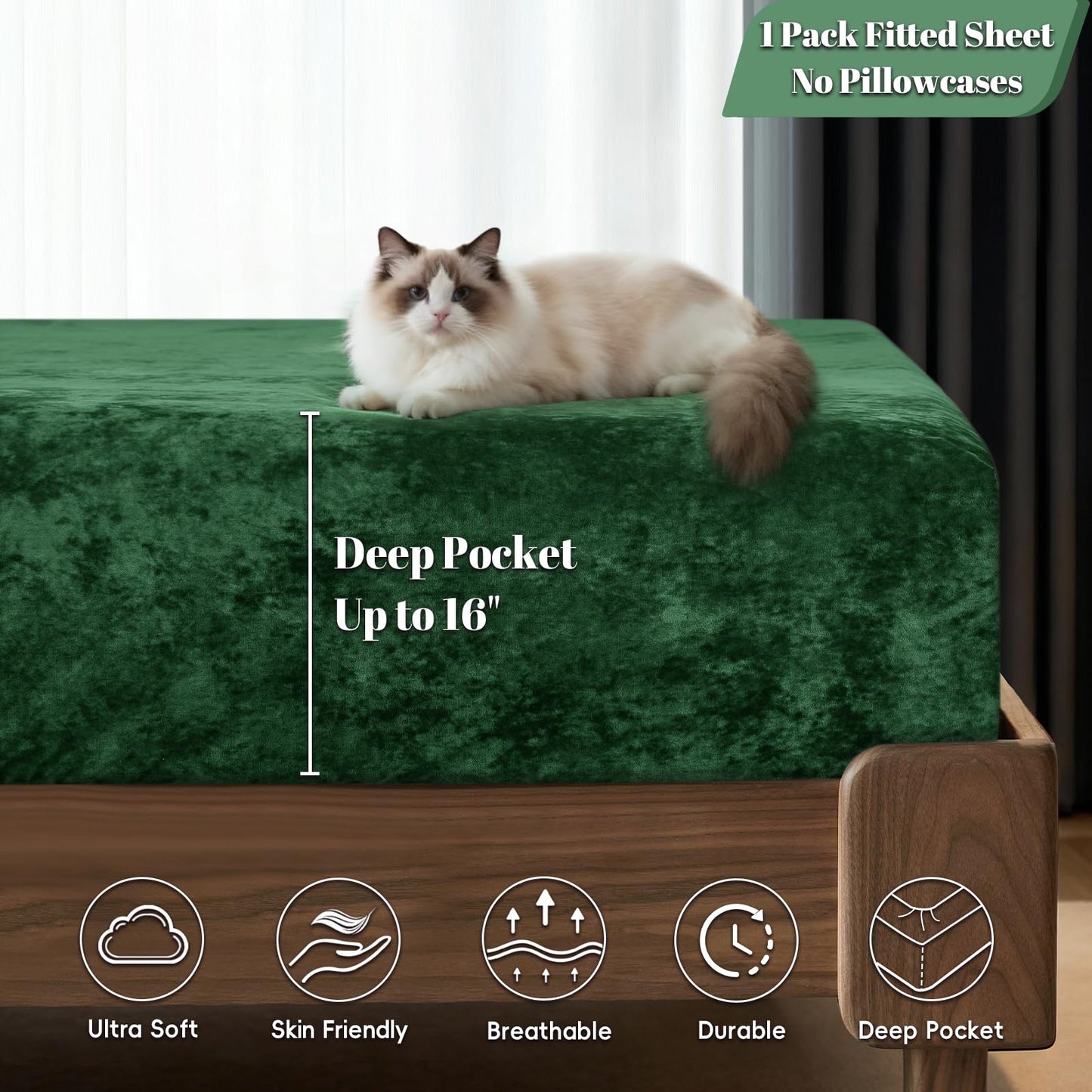 PHF Truly Velvet Fitted Sheet Only Full Size, Christmas Luxury Super Soft Cozy Fuzzy Fleece Bottom Sheet with Deep Pocket Up to 16", Suitable for Fall Winter Spring, No Pillowcases, Emerald Green